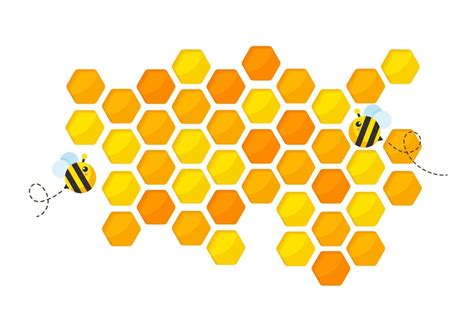 Hexagonal Golden Yellow Honeycomb Pattern Paper Cut Background With Bee