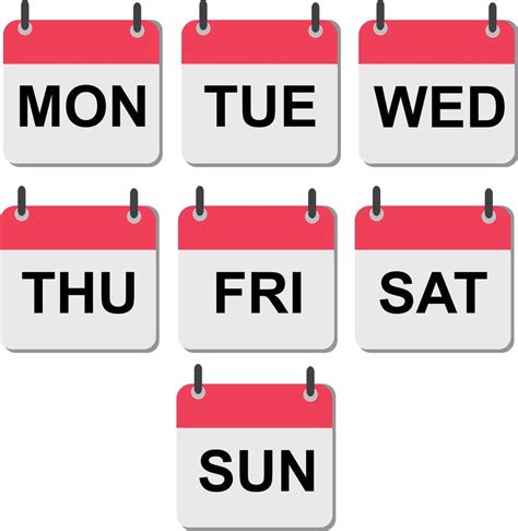 Calendar Icons With Days Of The Week Monday Tuesday Wednesday
