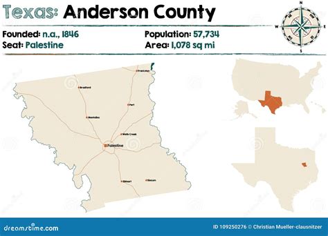 Map Of Anderson County In Texas Stock Vector Illustration Of United