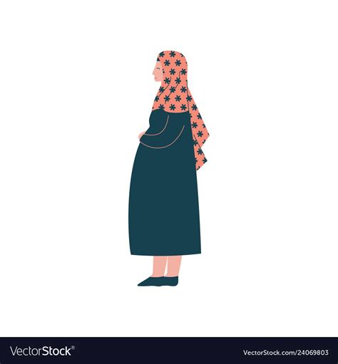 Muslim Pregnant Woman In Hijab Modern Arab Girl Vector Image