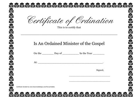 Minister Of The Gospel Ordination Certificate Template