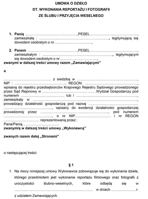 Umowa O Dzie O Z Kamerzyst Fotografem Dokumenty Prawne Eprawohub