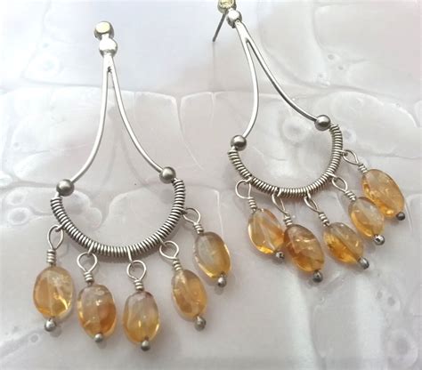 Citrine Chandelier Earrings Sterling Wire Wrap By Nayali On Etsy
