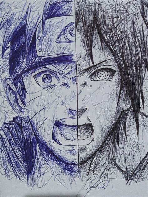 Naruto Vs Sasuke Pen Art Work Black Pen Drawing Pen Art Drawings