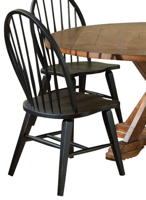 Made of oak, the chair is wire brushed to bring out its cathedral grain and stained deep black for contrast. Liberty Furniture Hearthstone Windsor Back Side Chair in ...