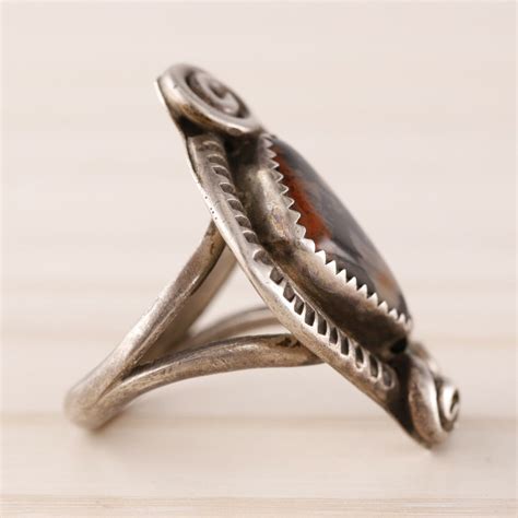 Jimmy Victor Begay Navajo Sterling Triangle Petrified Wood Leaf Ring