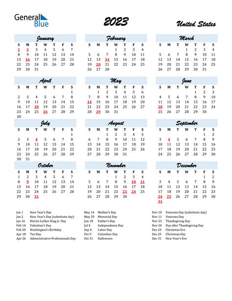 2023 United States Calendar With Holidays