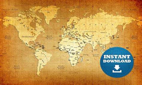 Digital Modern-Vintage Map Printable Download. Vintage Style World Map ...