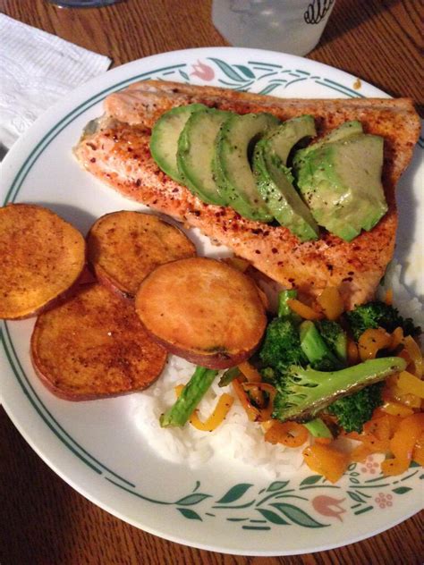 Maybe you would like to learn more about one of these? Baked salmon, rice with vegetables, baked sweet potatoes ...