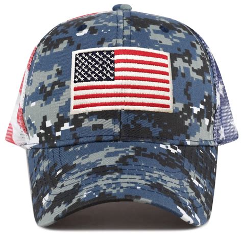 American Flag Embroidery Camouflage Polyester Mesh Hat Trucker Cap