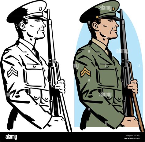Un Dibujo De Un Soldado Del Ejército De La Era De La Segunda Guerra