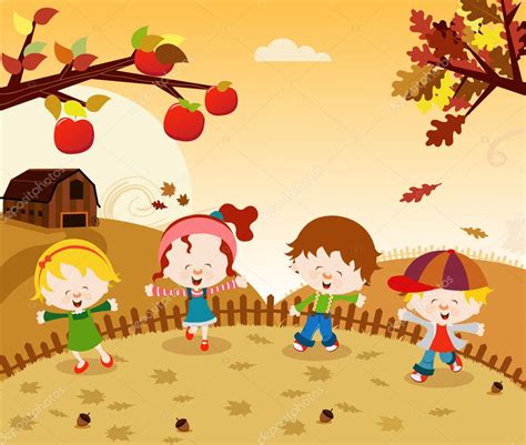 Autumn Kids — Stock Vector © Pinarince 32113297