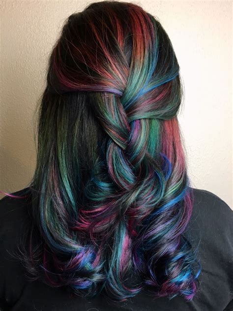 rainbow hair in 2020 rainbow hair color oil slick hair oil slick hair color