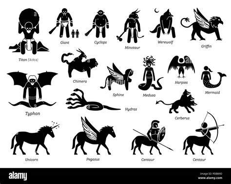 La Antigua Mitología Griega Monstruos Y Criaturas Caracteres Conjunto