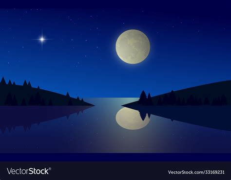 Landscape River In Full Moon Night Royalty Free Vector Image