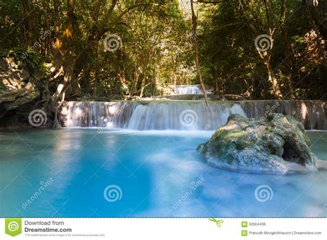 Blue Stream Water Falls In Deep Forest National Park Stock Photo
