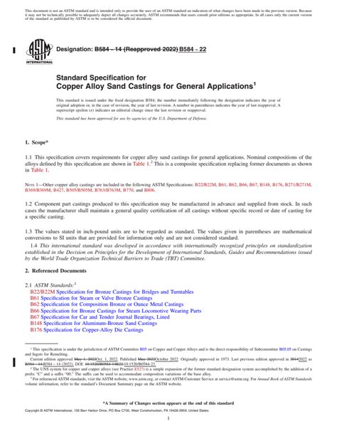 Astm B Standard Specification For Copper Alloy Sand Castings