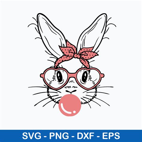 Cute Bunny Rabbit With Bandana Glasses Bubblegum Svg Rabbit Inspire