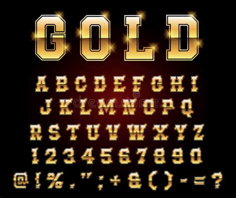 Reeks Van Gouden Alfabet Of Numeriek Gemakkelijk Om 1 Te Wijzigen Stock