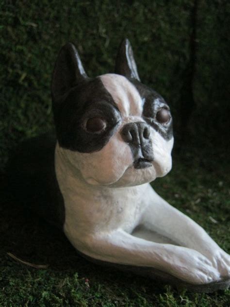 Boston Terrier Painted Dog Statue Concrete Figure Garden And Etsy