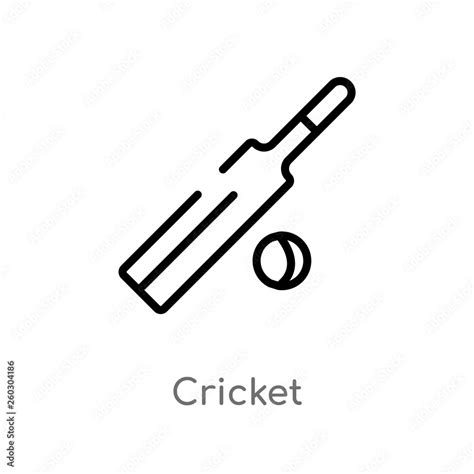 Outline Cricket Vector Icon Isolated Black Simple Line Element