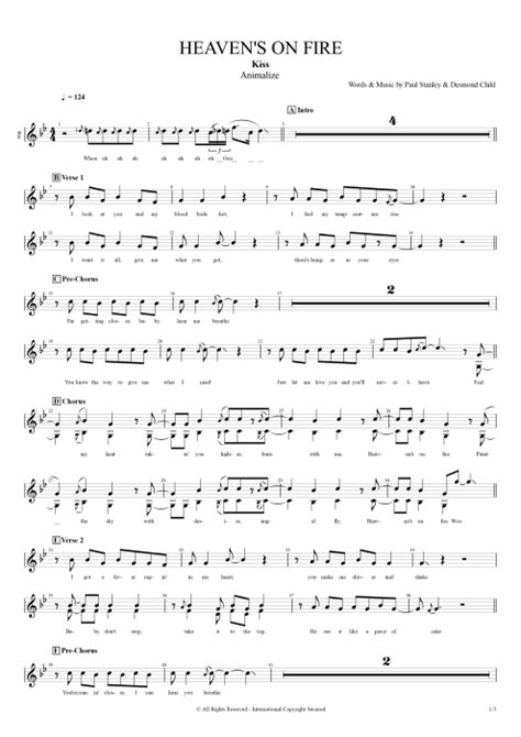 Heavens On Fire Tab By Kiss Guitar Pro Full Score Mysongbook