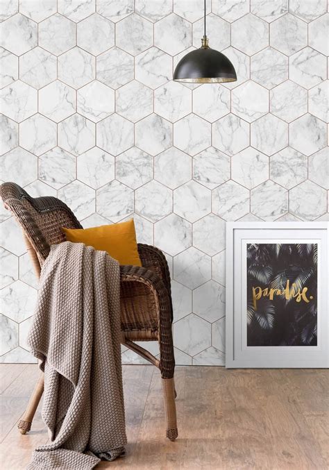 Marble And Copper Tiles Wallpaper From The Kemra Collection Design By