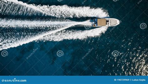 Speed Boat In Mediterranean Sea Aerial View Stock Image Image Of