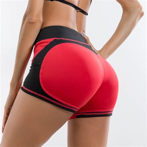 2018 summer red sports shorts gym fitness women high waist compression shorts sexy butt women