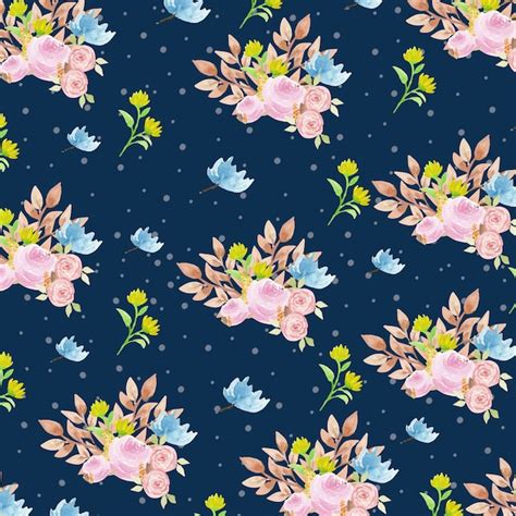 Premium Vector Watercolor Floral Pattern With Navy Blue Background