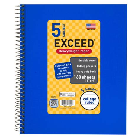 Exceed Spiral Notebook College Ruled 5 Subject 160 Sheets 11 X 9