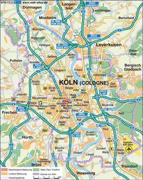 Map Of Cologne City In Germany North Rhine Westphalia Welt Atlasde