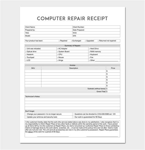 Pc Repair Invoice Template