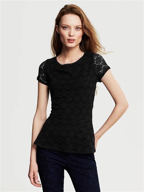 Banana Republic Lace Overlay Peplum Top Black Lyst