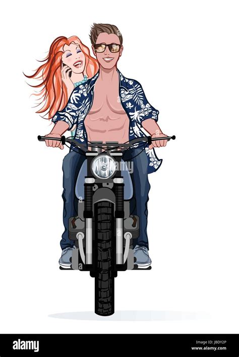 Couple Riding A Motorbike Vector Illustration Stock Vector Image