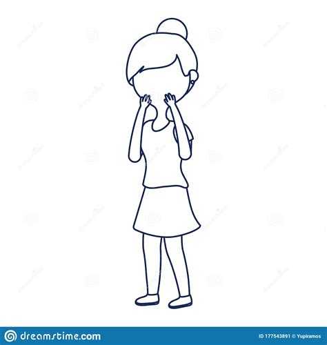 Worried Woman Character Cartoon Isolated Icon Line Style Stock Vector