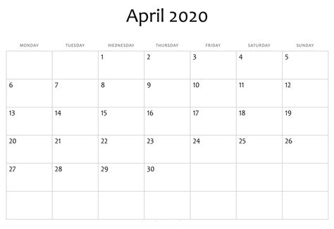 Free Printable Calendar April 2020 For Daily Schedule Free Printable