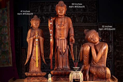 Sold Large Suar Wood Standing Vitarka Mudra Buddha Sculpture On