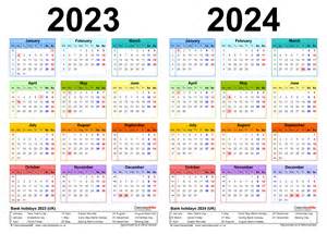 Two Year Calendars For 2023 And 2024 Uk For Pdf