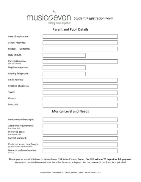Student Registration Form Template Free Download