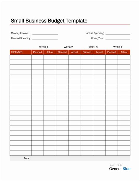 Small Business Budget Template In Word Red