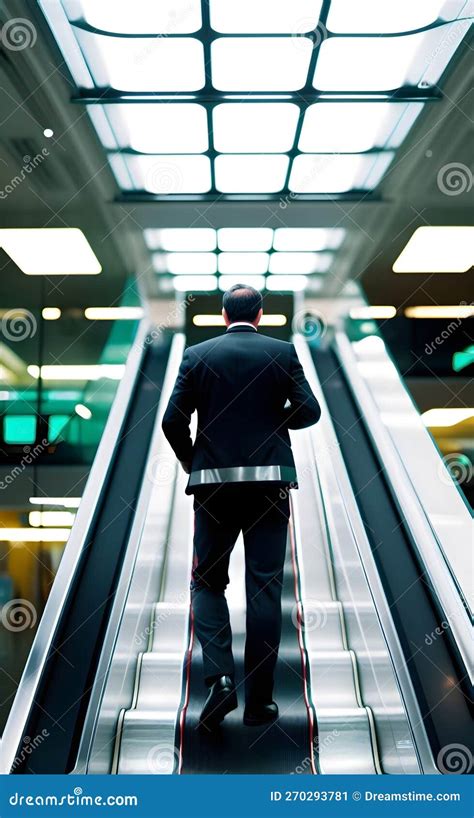 super rear view of a men on escalator generative ai stock illustration illustration of