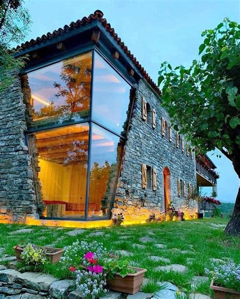 Stunning Rustic Stone House With A Modern Touch Glass House Design Modern Glass House House