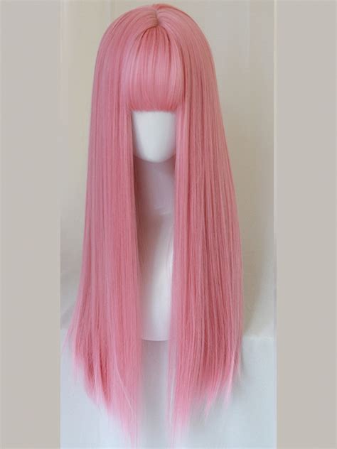 Evahair 2021 New Style Pink Long Straight Synthetic Wig With Bangs