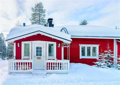 Cozy House In Winter Forest At Rovaniemi Finland Lapland Stock Image