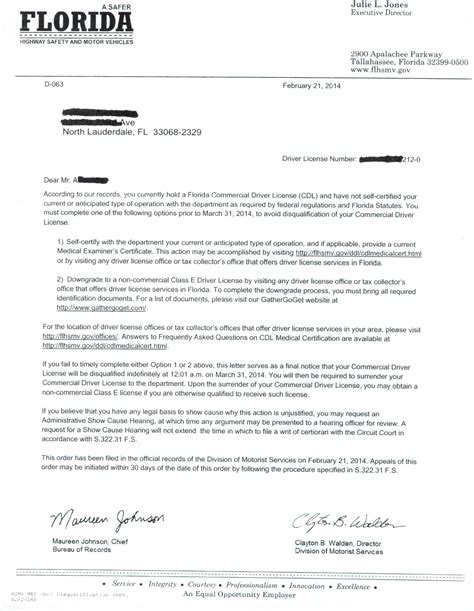 Form for registered professional engineer (rpe registered under engineers registration ordinance, cap 409) requesting to be enlisted in the list of. CDL Disqualification Letter Florida DMV ~ DOT Physical Ft ...