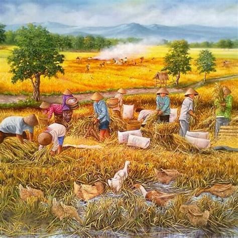 Lukisan Petani Di Sawah Belajar Melukis