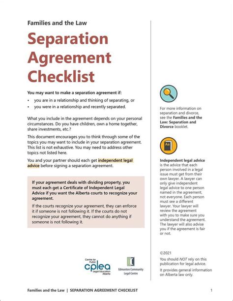 Separation Agreement Checklist Cpleaca