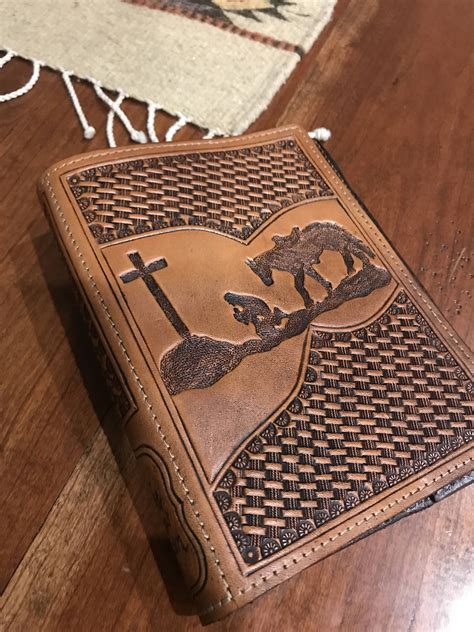 Cowboy Kneeling At The Leather Cross Bible Cover Leather Bible Cover