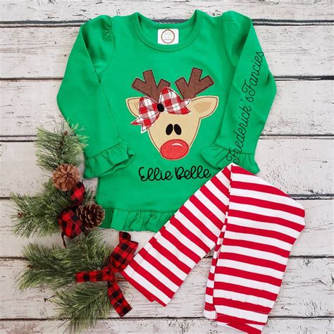 Girls Christmas Outfit Reindeer Shirt Monogrammed Etsy